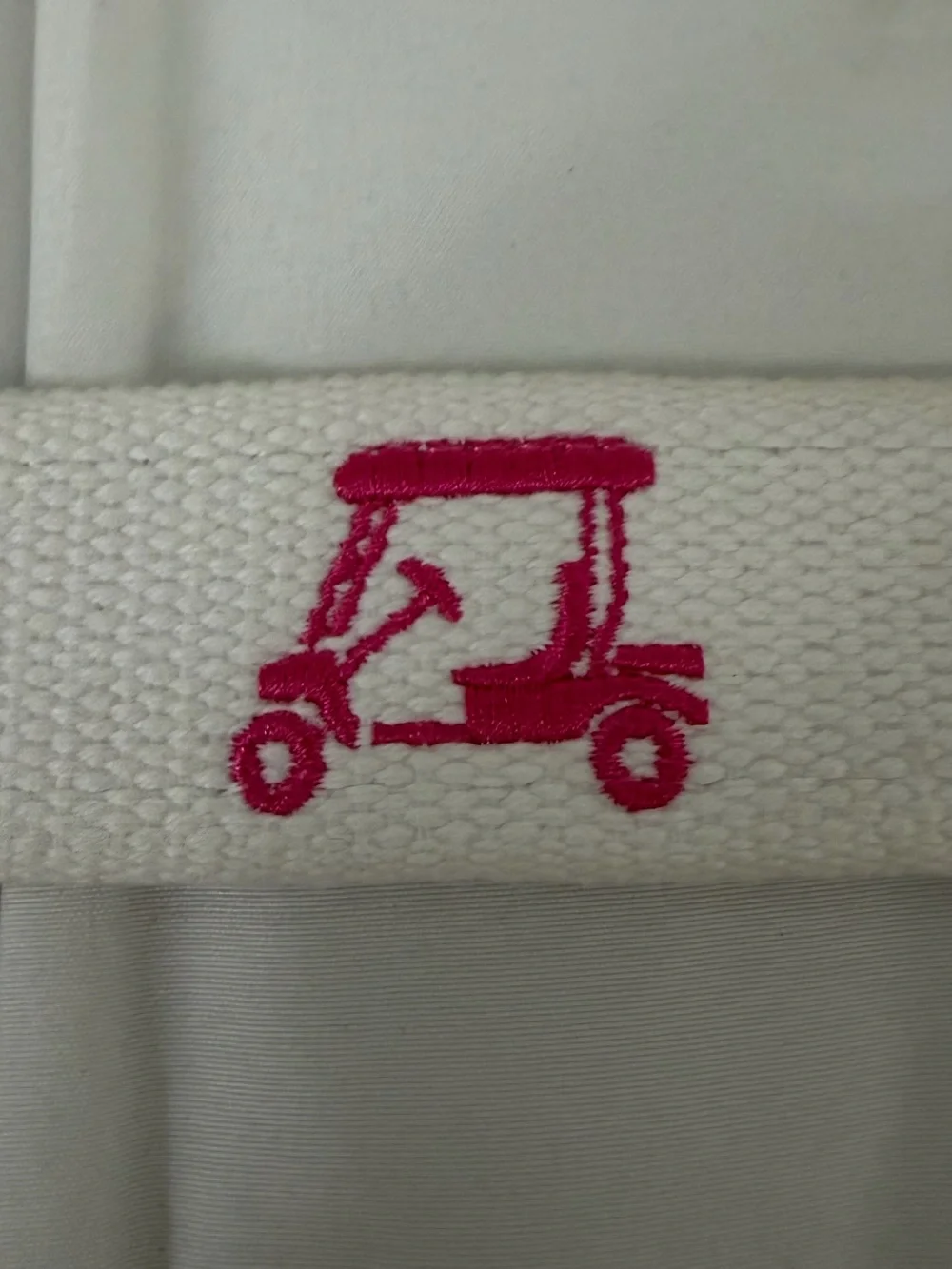 Pink Golf Cart Preppy White Canvas Brown Leather Trim Belt Size Medium